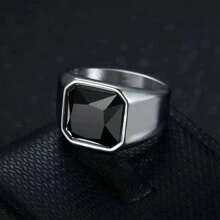 1件装奢华不锈钢首饰，几何红蓝黑立方氧化锆戒指，男士商务风配饰，周年纪念/派对礼物 - 戒指 - 查看 3