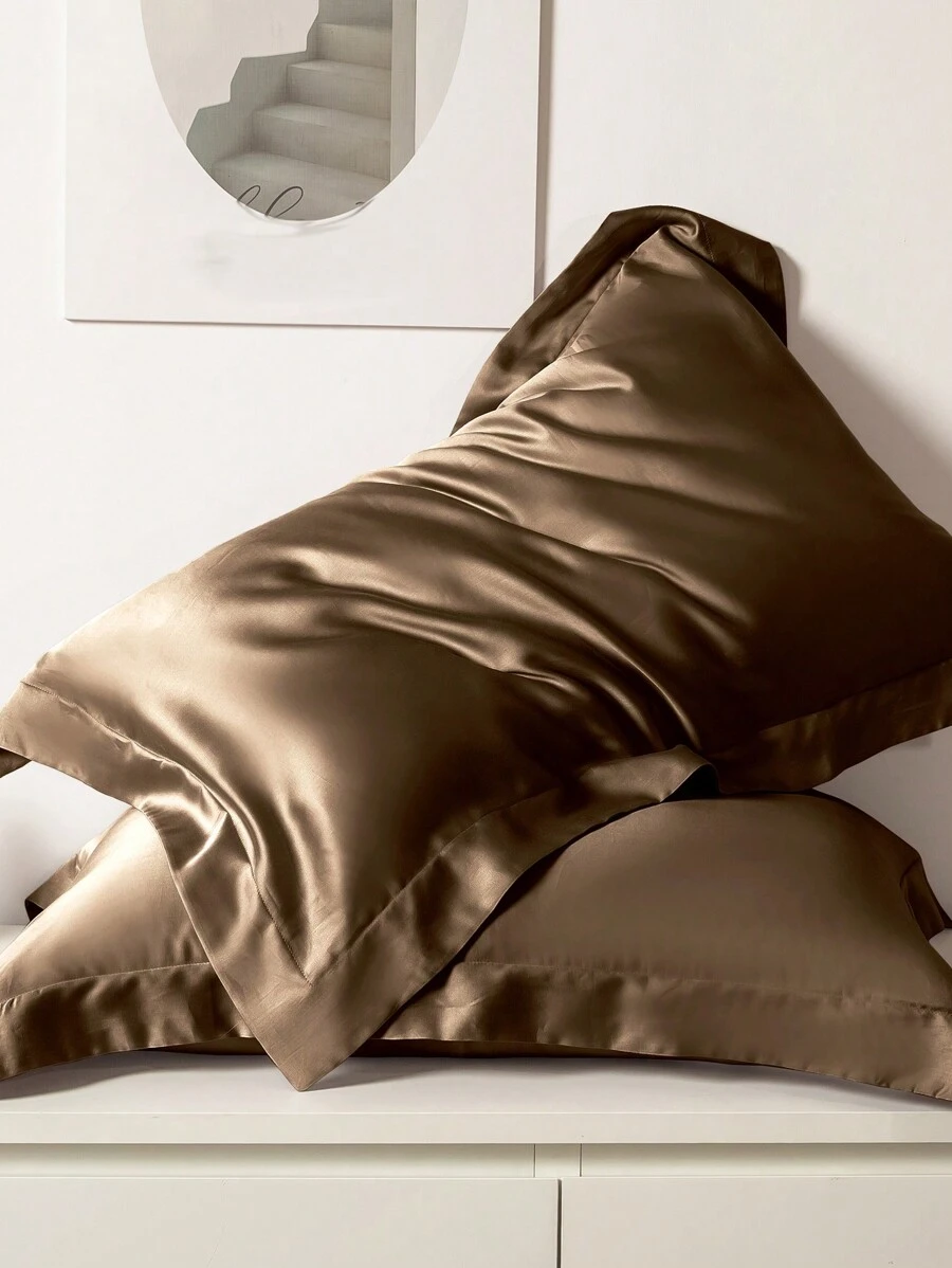 1pc Satin Solid Color Pillowcase, Envelope Closure Soft Pillow Cover For Bedroom, Bedding - Multicolor - View 1