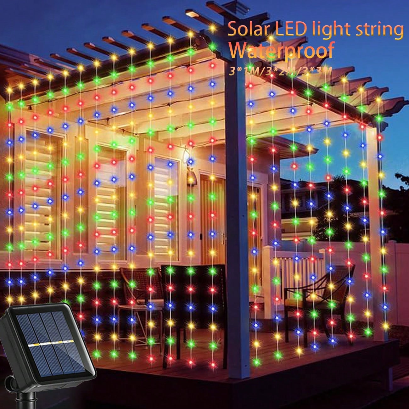 1pc Solar LED Curtain Light Waterproof 3x1m/3x2m/3x3m 100LEDs/200LEDs/300LEDs Warm White Multicolour White Used For Indoor Room Wall Curtains Outdoor Courtyard Beautiful Curtain Light Halloween Christmas Thanksgiving Gift