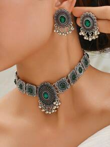 1 chiếc vòng cổ nhỏ giọt phong cách cổ điển thời trang đơn giản và 1 đôi bông tai nhỏ giọt cá nhân hóa cổ điển dành cho nữ - Màu Bạc Cổ - Xem 13