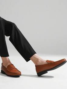 SHOESMALL Men's Slip-On Loafers Dress Shoes Casual Business Driving Shoes Classic Vegan - AMY3052-vàng nâu - Xem 3