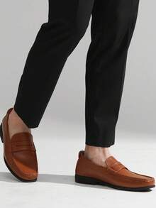 SHOESMALL Men's Slip-On Loafers Dress Shoes Casual Business Driving Shoes Classic Vegan - AMY3052-vàng nâu - Xem 4