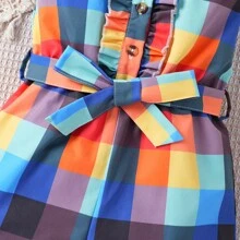 Rompers de cuadros coloridos con estilo callejero y tirantes para niña en verano - Multicolor - Ver 5