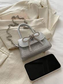 1pc Children's Pu Solid Color Handbag With Bowknot Detail, Simple And Fashionable As Hand Or Shoulder Bag
