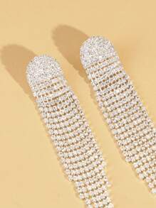 Pendientes largos con diamante de imitación con fleco - Dorado - Ver 5