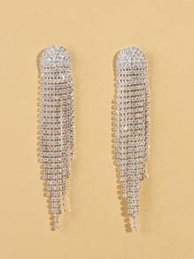 Pendientes largos con diamante de imitación con fleco - Dorado - Ver 7