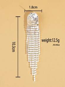 Pendientes largos con diamante de imitación con fleco - Dorado - Ver 6