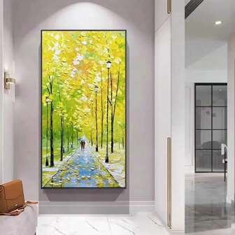 1pc Abstract Canvas Painting, A Couple Strolling In Forest, No Frame, Living Room & Home Decor