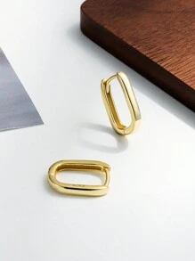 1雙時尚簡約風&精美&優雅&流行方形雙圈/雙環耳環,甜美風格,合適的適合夏天,節日,婚禮,派對,宴會,禮品,日常穿著,服裝配件,純銀高端感覺耳環 - 金黃色 - 查看 4