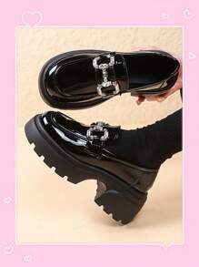 2024年夏季系列女款黑色瑪莉珍鞋，多功能校園風厚底鞋 - 黑色 - 查看 2