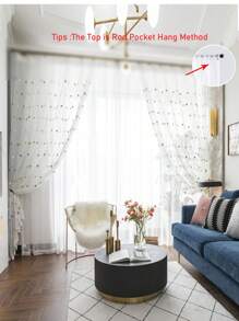 1pc Green Embroidered Star Sheer Curtain, Suitable For Children Girls Bedroom, Living Room, Birthday Party Decoration - Multicolor - View 9