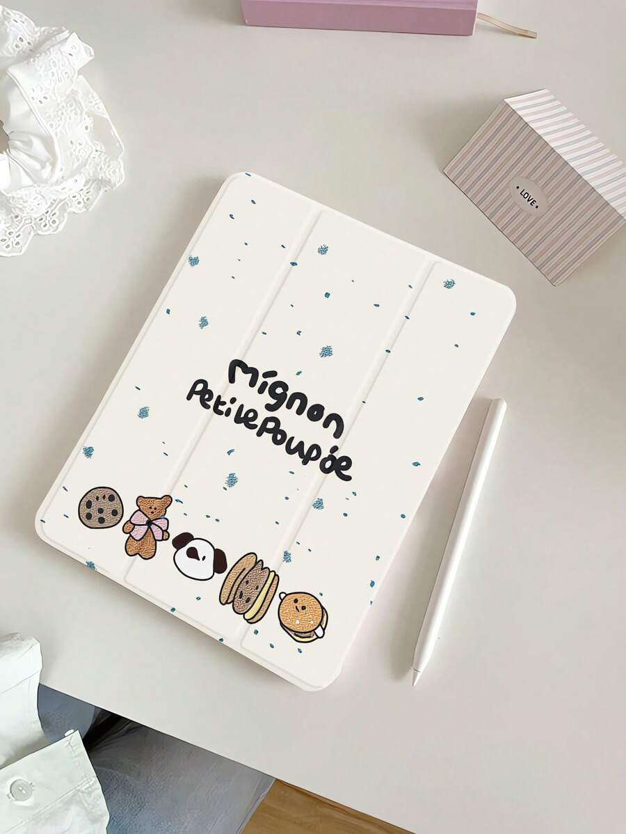 可愛熊餅幹圖案防摔矽膠平板電腦套,配筆槽和睡眠/喚醒功能支援,適用於三星、華為、小米、ipad等品牌設備 - 彩色 - 查看 1