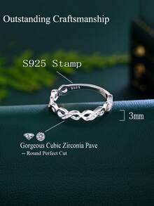 1pc 925 Sterling Silver Infinity Symbol Ring With Cubic Zirconia Setting, Lucky Wedding Band Jewelry Accessory Engagement Bridal Jewelry - White - View 7