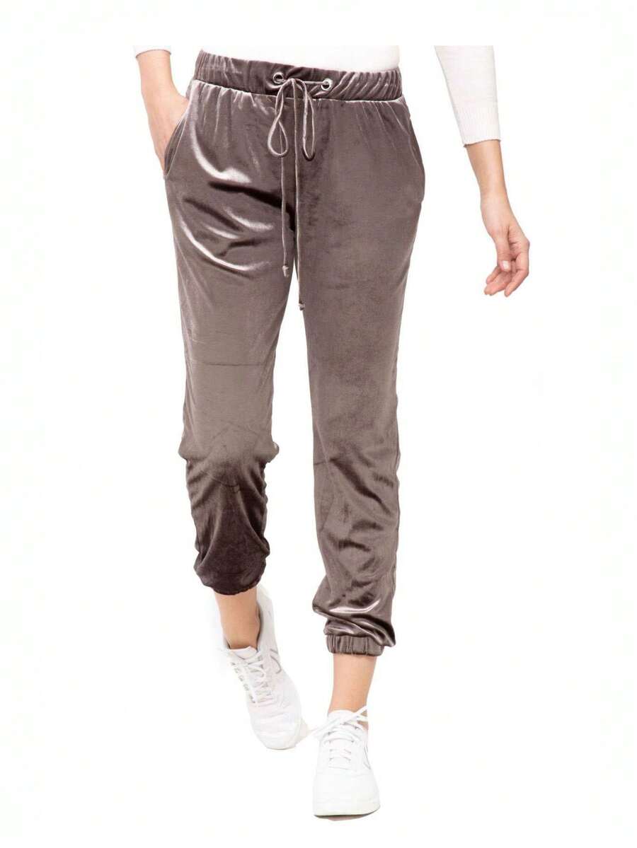 Pants Pantalón Deportivo Causal Jogger tipo Terciopelo Elástico Informal para Dama - Gris - Ver 1