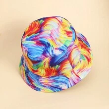 Boho 1入組塗鴉火烈鳥印花時尚可反轉漁夫帽，適合日常穿著（隨機圖案） - 彩色 - 查看 6