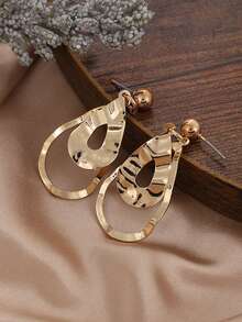 1pc Vintage Punk Style Baroque Pearl Pendant Long Drop Earring With Metal Chains, Perfect Daily Wear And Birthday Gift For Women - Gold - View 2