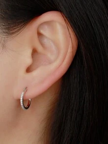 1對/2入組純銀s925 Ins風格極簡主義多彩cz鋪嵌耳環,精緻多用途耳飾品 - 耳環 - 查看 3