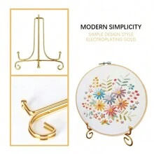 Foldable Iron Art Triangle Stand, European Style Simple Metal Display Stand For Tea Cake Photo Frame Plate Gifts Birthday Graduation - Gold - View 2