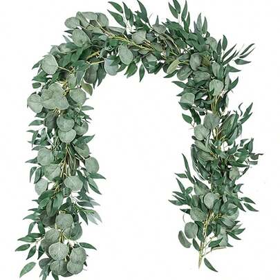 1 pieza artificial Guirnalda De Eucalipto con hojas Decoración para fiesta , boda con casa reunión, jardin, 200cm,decoración de pared de arco de fondo de boda de vegetación, para fiesta, vacaciones y cumpleaños, suministros para el hogar
