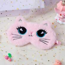Cartoon Plush Sleeping Eye Mask, Cute Kids' Light Blocking Eye Cover For Better Sleep - Pink - View 1