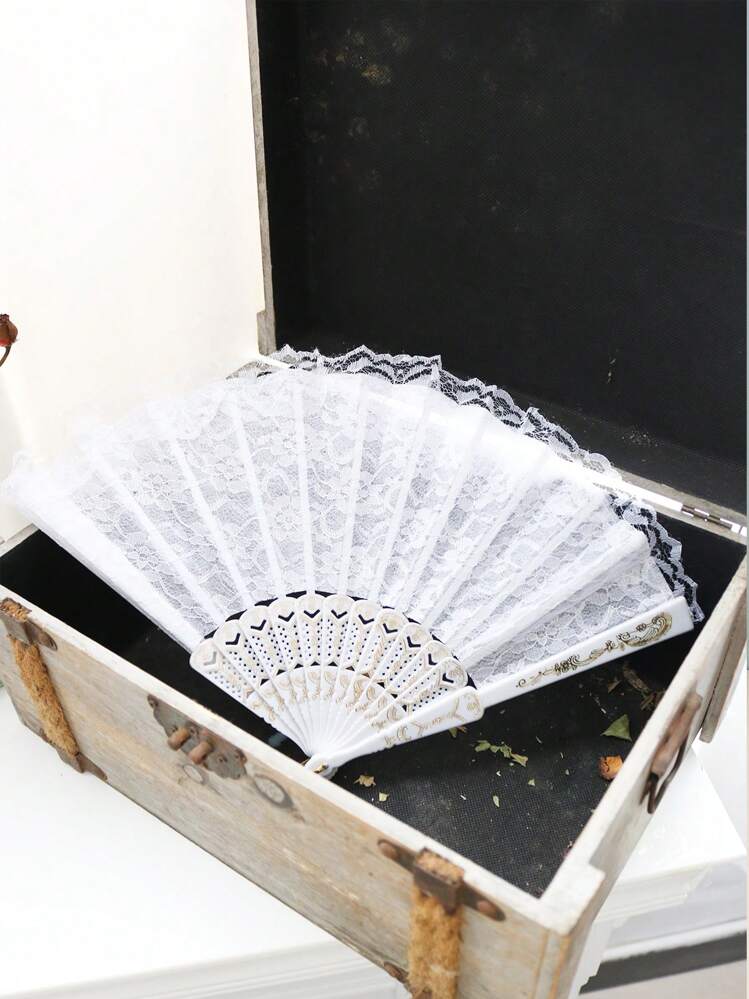 APOMOONS Vintage Ventaglio in Pizzo, 2 Pezzi Ventagli Pieghevole con Nappa, Ventaglio Stampa a Lamina con Ciondolo da Donna, per Ballo Festa Matrimoni ( Nero, Bianco