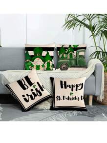 4入組聖派翠克節幸運四葉草綠色格紋裝飾枕套（不含枕芯）,適用於家居沙發裝飾 - 彩色 - 查看 1