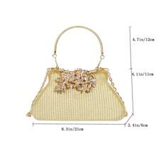 New Arrival Gold Sequin Hand Carry Box Shaped Evening Bag With Flower Design Hard Shell And Metallic Chain Strap For Women - Gold - View 5