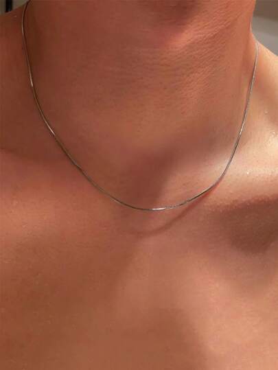 1pc Simple Fitness Style Unisex Stainless Steel Thin Silver Collarbone Chain For Men