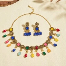 3 cái/bộ Thanh lịch Retro Hợp kim Hoa Có màu sắc Hạt Vật rủ xuống Phong cách Bohemian Bộ trang sức Thích hợp Đối với Của phụ nữ Hằng ngày Lễ cưới Mặc Quý cô Qủa tặng Phụ kiện Bộ - loại hoa - Xem 14