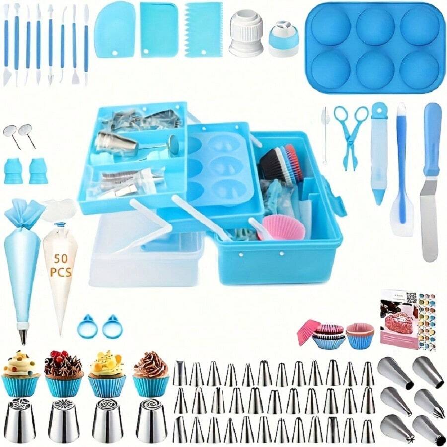 1 Juego De Kit De Decoración De Pasteles Reutilizables, Incluye Mesa Giratoria Y Bolsas De Tuberías, Perfecto Para Hornear Y Decorar Pasteles - Juego de herramientas para decorar pasteles de 236 piezas. - Ver 1