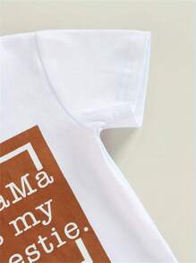 Baby Boy Letter Print Short Sleeve Top And Plain Sports Pants Set