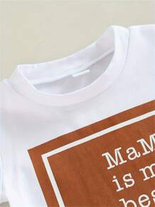 Baby Boy Letter Print Short Sleeve Top And Plain Sports Pants Set