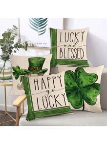 4 cái/bộ Ngày St. Patrick Four-leaf Clover Màu xanh lá Mũ Hoa văn kẻ sọc Trang trí Vỏ gối ( Gối Cốt lõi Không bao gồm ) Đối với Nhà  Sofa Đồ trang trí - Nhiều màu - Xem 4