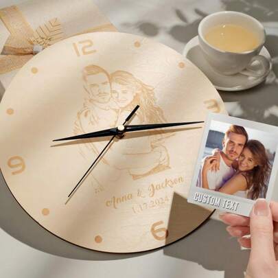 1pc Customizable Photo & Text Round Wall Clock, Personalized Home Decor Suitable For Office, Home, Dining Room, Living Room, Bedroom, Tea Room, School And Other Spaces