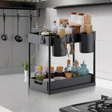 2pcs Double Layer Storage Rack, Under Sink Organizer, Cabinet Basket Shelves, For Bathroom Caddy, Kitchen Spice Rack, For Home & Commercial Restaurant Use - Multicolor - View 8