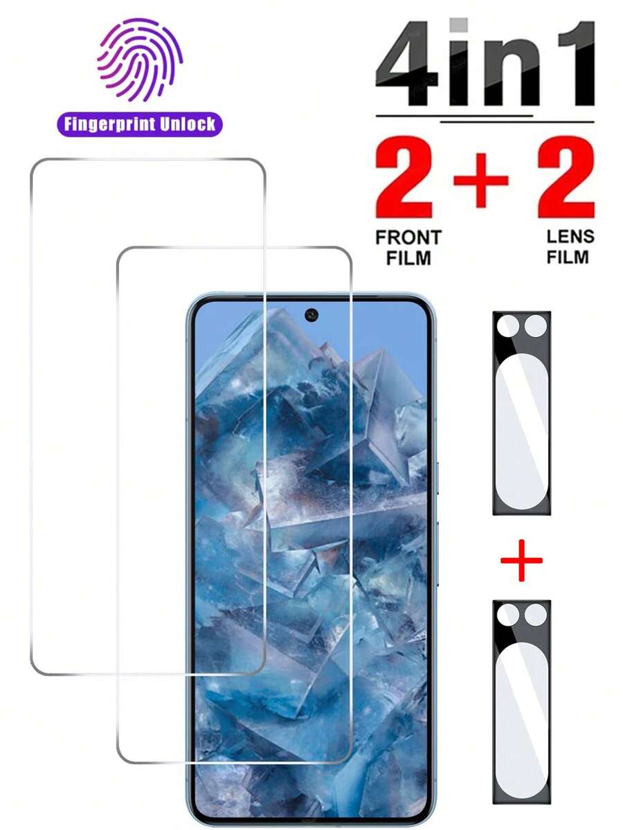 4合1鋼化玻璃屏幕保護貼,兼容像素帶相機鏡頭保護貼 - 無色 - 查看 1