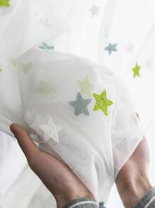 1pc Green Embroidered Star Sheer Curtain, Suitable For Children Girls Bedroom, Living Room, Birthday Party Decoration - Multicolor - View 3