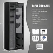 Kavey Biometic Fingerprint Gun Safe Cabinet, Safe For Rifles And Shotguns Quick Access 3-5 Gun Cabinet With Fingerprint Lock And Pistol Lock Box, Backlit Keypad