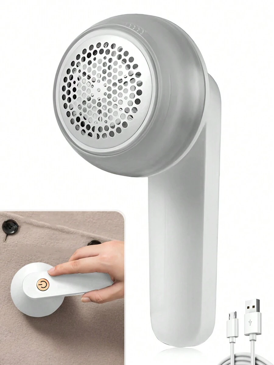 1pc 6-Blade Electric Lint Remover With 800mah Rechargeable Battery, Portable Fabric Shaver For Sweaters - White - View 1