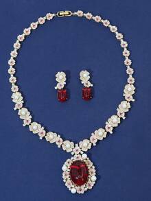 3 件/套金色花卉锆石首饰套装，适合婚礼和派对晚礼服配饰 - 花朵 - 查看 12