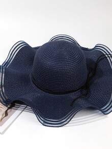 1 Miếng Quý cô Lưới Xoăn Sóng Cạnh Trang trí Nơ Mũ chống nắng , Thích hợp Đối với Hằng ngày Và bờ biển Kỳ nghỉ Mặc Boho - Mũ rơm quai ngang - Xem 13