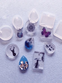 Set de 5 moldes de silicona con forma de gota de agua, círculo, cuadrado y elipse para hacer llaveros, collares, pendientes de resina y pequeños colgantes DIY