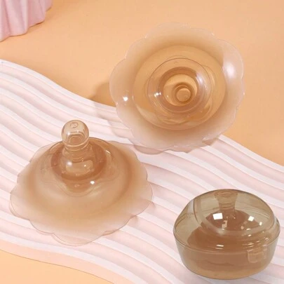 Lyntimo 2 Count Silicone Breastfeeding Protective Cover Contact Nipple Shield For Breastfeeding, For Latch Difficulties Or Flat Or Inverted Nipples With Carrying Case