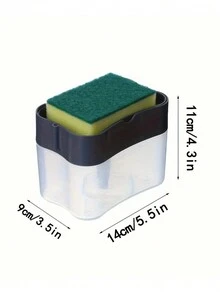 1pc Kitchen Cleaning Liquid Dispenser With Press Button And Sponge, Plastic Material - Black - View 2