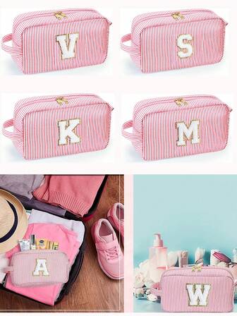 一件个性化生日礼物，送给妈妈、闺蜜、伴娘、姐妹、女友、老师，粉色可爱字母A、S、W、V、M、K图案化妆包，大容量，可爱毛绒字母A、S、W、V、M、K，适合女性手提包、手拿包等，是送给女性的理想礼物，也是圣诞礼物和送礼佳品。