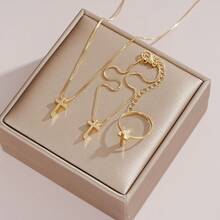 3 cái/bộ Cổ điển Hình vuông Mặt dây chuyền chữ thập Dây chuyền , Vòng tay & Nhẫn Với Vàng Và Màu bạc Tấn , Không giới tính Phong cách - bộ mặt dây chuyền thánh giá - Xem 5