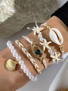 imoli 5pcs/Set Fashionable Oil Drip Devil's Eye Rhinestone Bracelet Set For Women, Party Gift (Chain Length Cut To Size, Slight Variation In Eye Bead Count And Oil Painting Color) - 25977-a - View 9