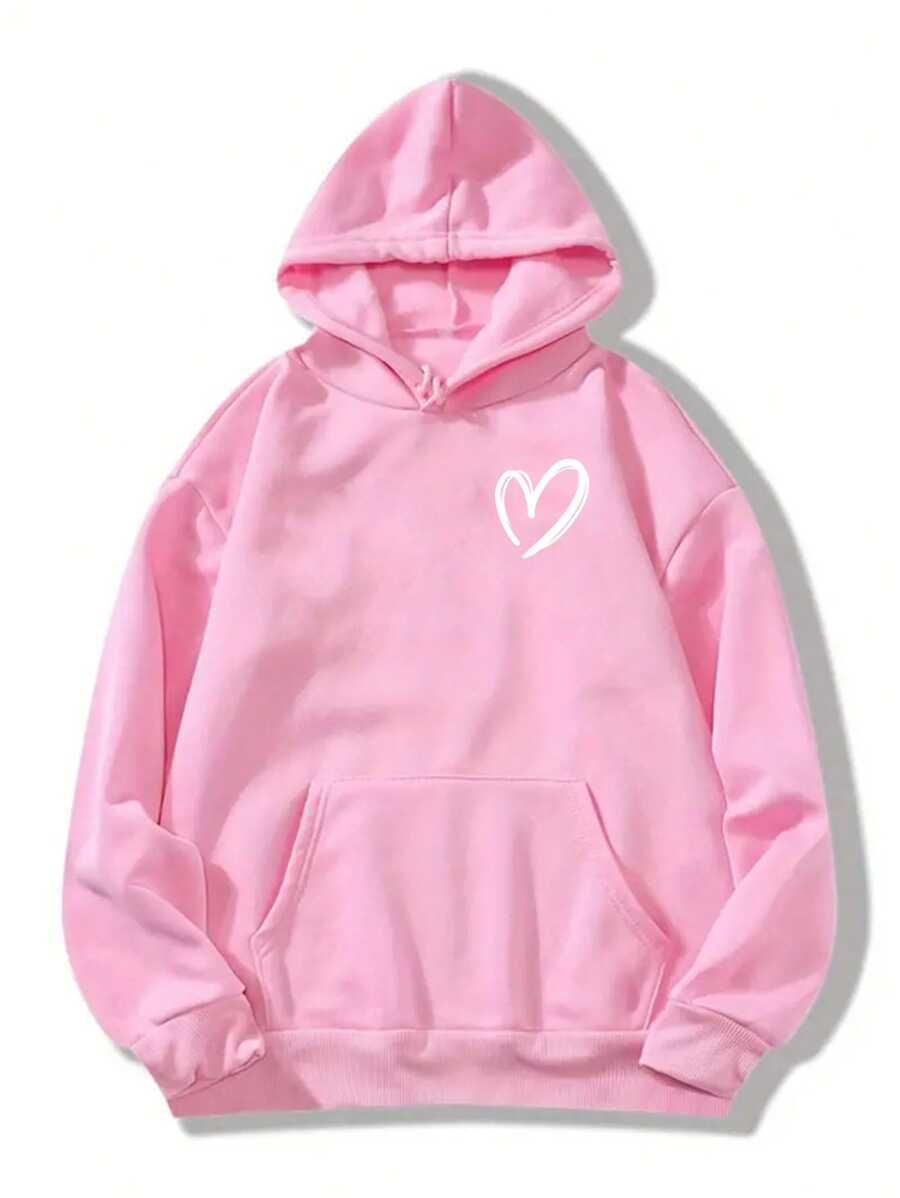 Capucha con estampado de corazón con cremallera con cordón con forro térmico - Rosa - Ver 1