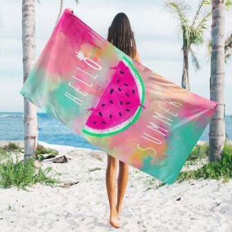 1pc Watermelon Pattern Beach Towel, Microfiber Beach Towel, Fitness Towel Suitable For Summer, Beach, Swimming Pools Holiday Bathroom DecorTravel Essentials Travel Accessories Beach Essentials