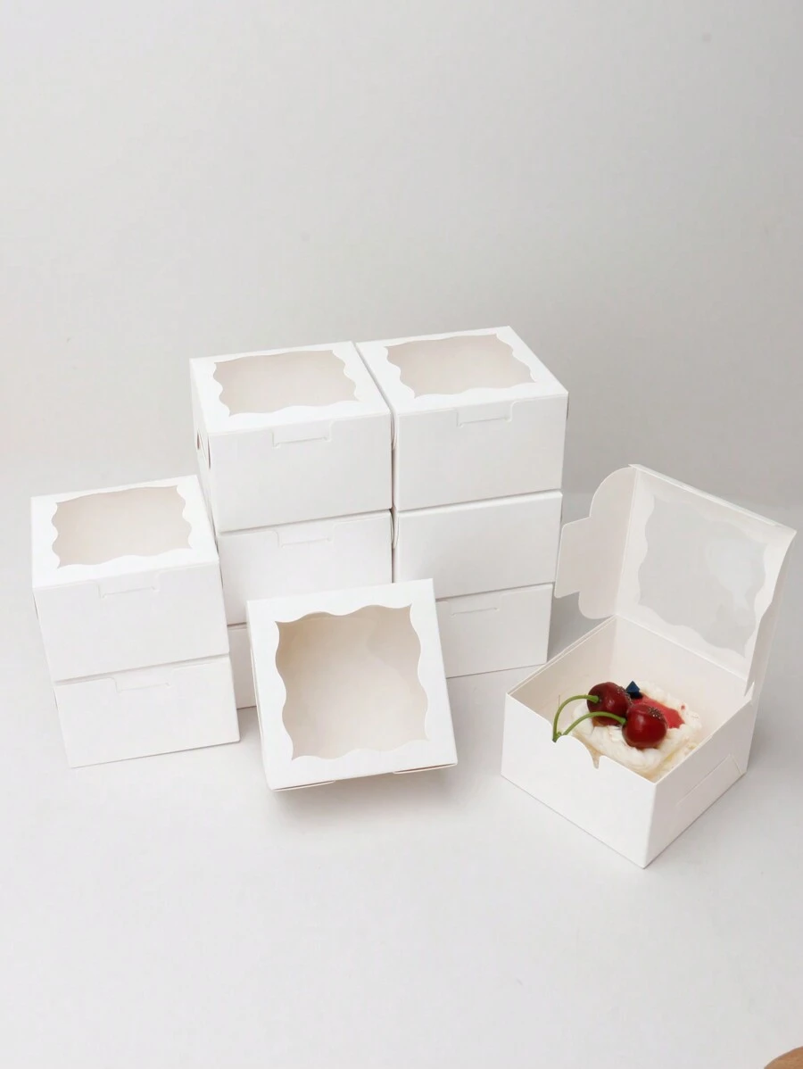 [10件/20件/30件] Ins风格蛋糕盒、烘焙甜品盒、家庭烘焙包装盒、迷你纸杯蛋糕盒、简易蛋糕盒、布朗尼蛋糕盒、纸板蛋糕盒、透明波浪展示窗纸杯蛋糕盒、派对蛋糕盒、奶油蛋糕盒